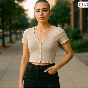 Abercrombie & Fitch Cream Ribbed Knit Top